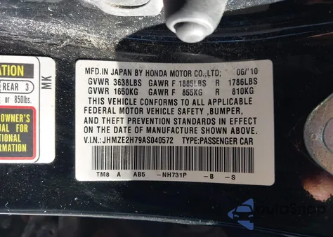 2010 Honda Insight Ex z USA, uszkodzony, nr VIN JHMZE2H79AS040572